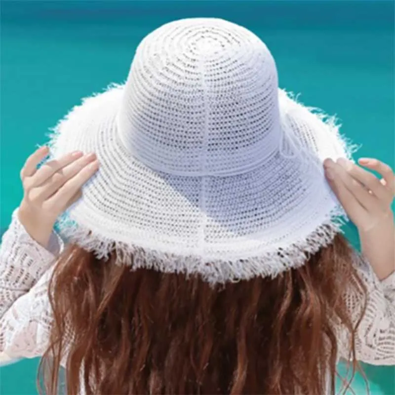 Crocheted White Straw Summer Hat - Sun 'N' Sand Hats
