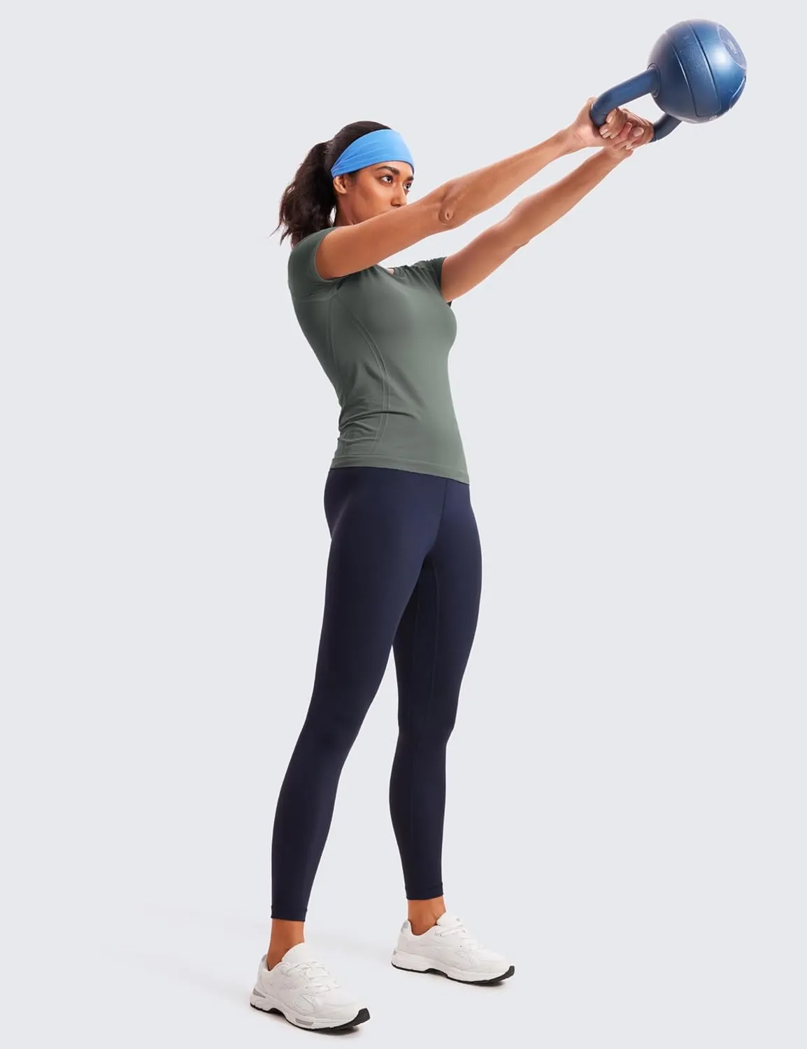 CRZ YOGA Seamless Workout Tops for Women Short Sleeve Athletic Tees Breathable Gym Running Yoga Shirts