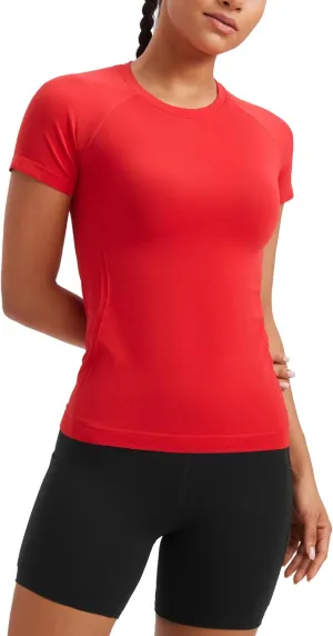 CRZ YOGA Seamless Workout Tops for Women Short Sleeve Athletic Tees Breathable Gym Running Yoga Shirts