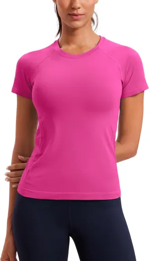 CRZ YOGA Seamless Workout Tops for Women Short Sleeve Athletic Tees Breathable Gym Running Yoga Shirts