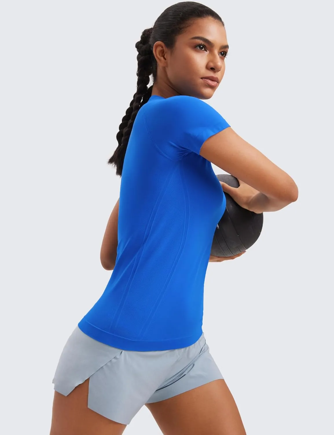CRZ YOGA Seamless Workout Tops for Women Short Sleeve Athletic Tees Breathable Gym Running Yoga Shirts