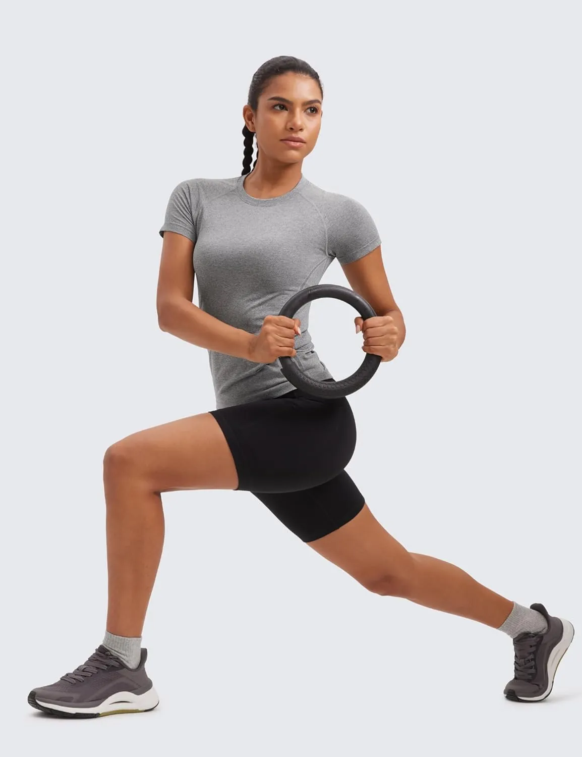 CRZ YOGA Seamless Workout Tops for Women Short Sleeve Athletic Tees Breathable Gym Running Yoga Shirts
