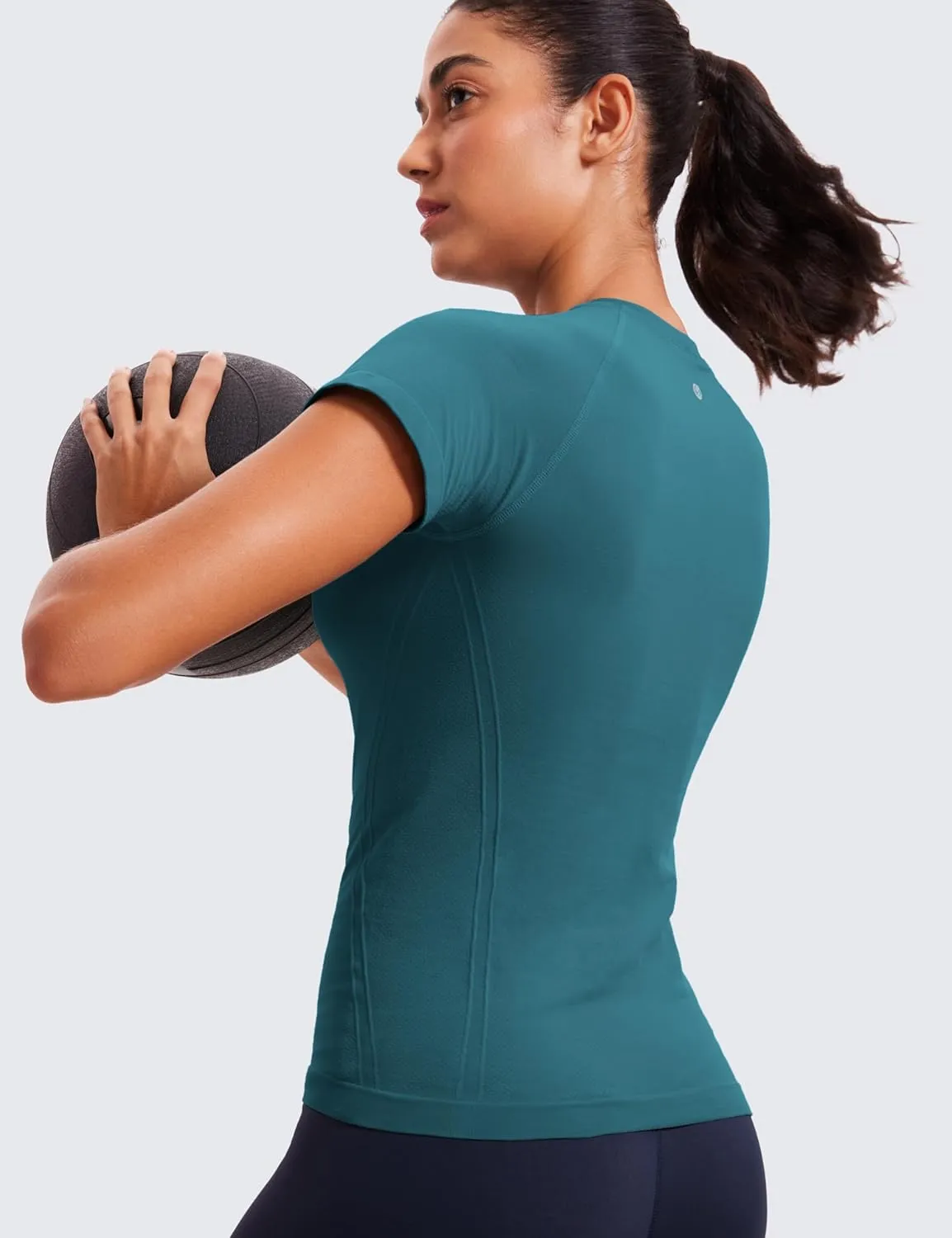 CRZ YOGA Seamless Workout Tops for Women Short Sleeve Athletic Tees Breathable Gym Running Yoga Shirts