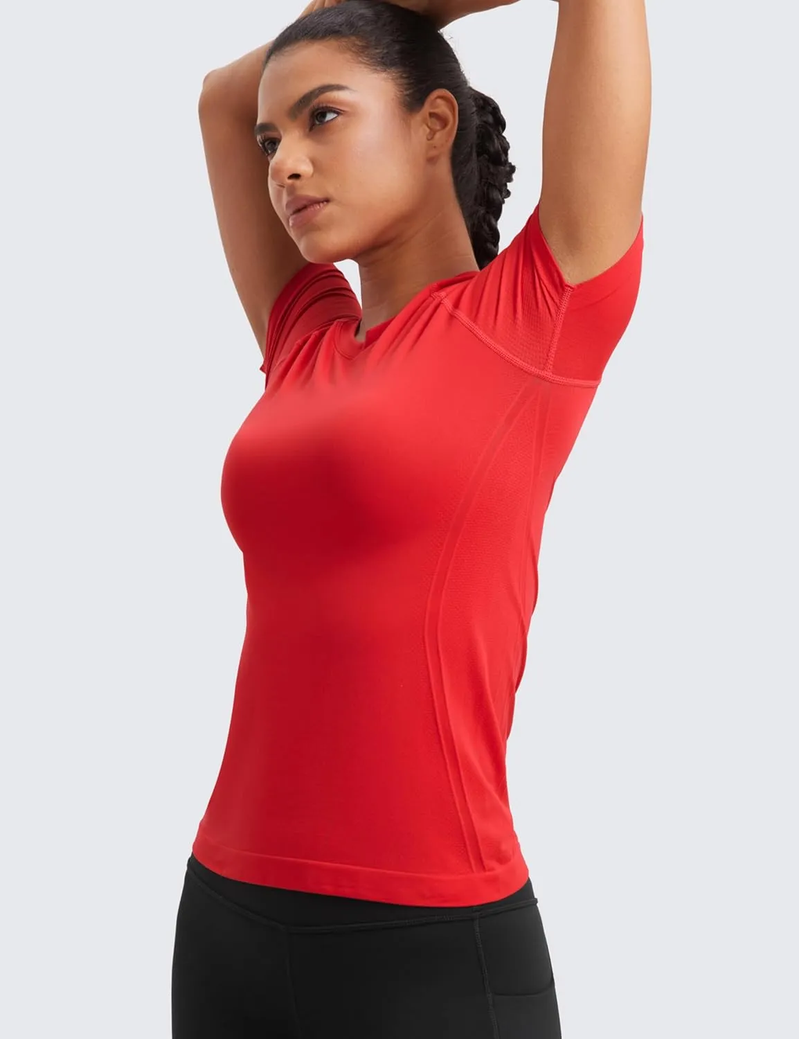 CRZ YOGA Seamless Workout Tops for Women Short Sleeve Athletic Tees Breathable Gym Running Yoga Shirts