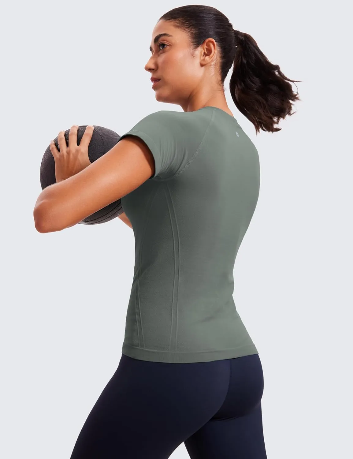 CRZ YOGA Seamless Workout Tops for Women Short Sleeve Athletic Tees Breathable Gym Running Yoga Shirts
