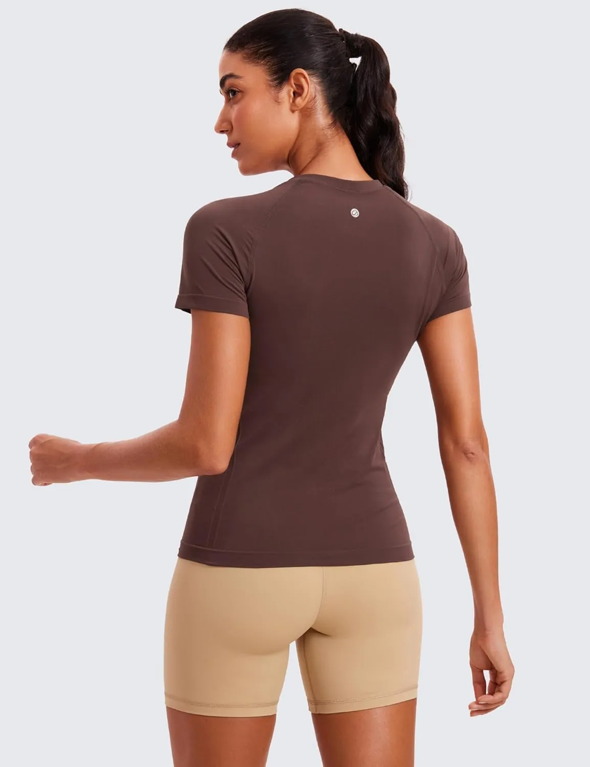 CRZ YOGA Seamless Workout Tops for Women Short Sleeve Athletic Tees Breathable Gym Running Yoga Shirts