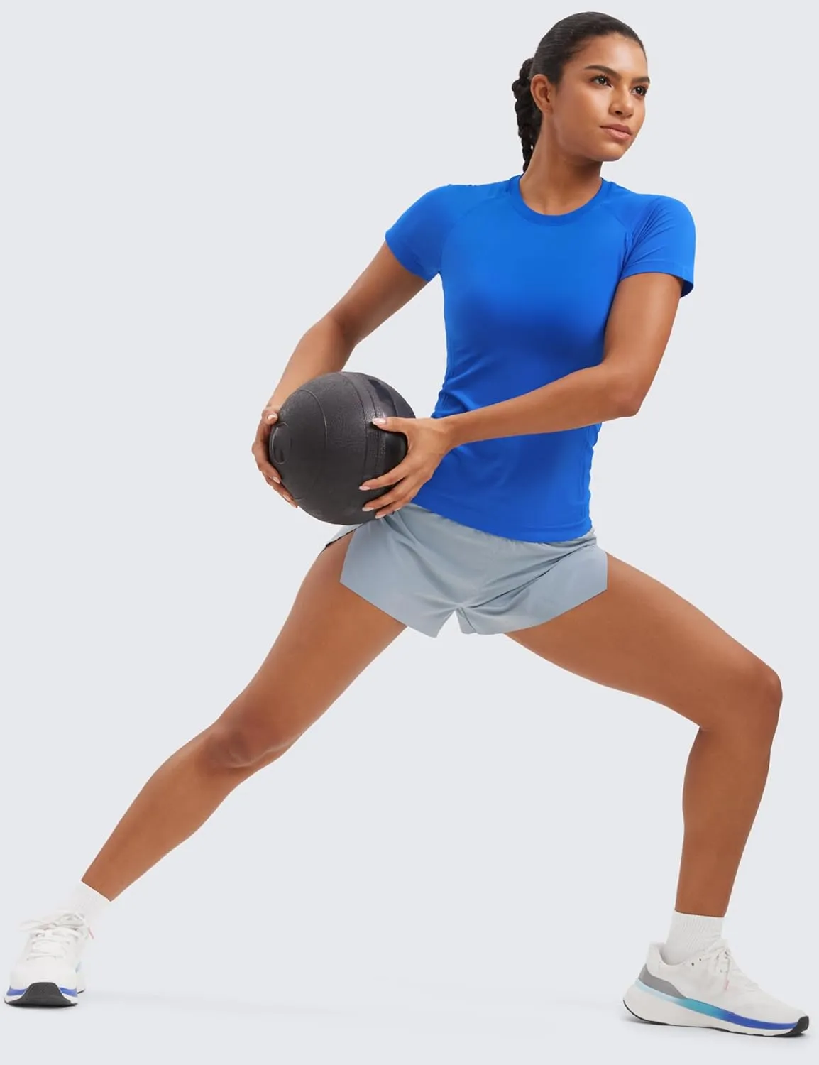 CRZ YOGA Seamless Workout Tops for Women Short Sleeve Athletic Tees Breathable Gym Running Yoga Shirts