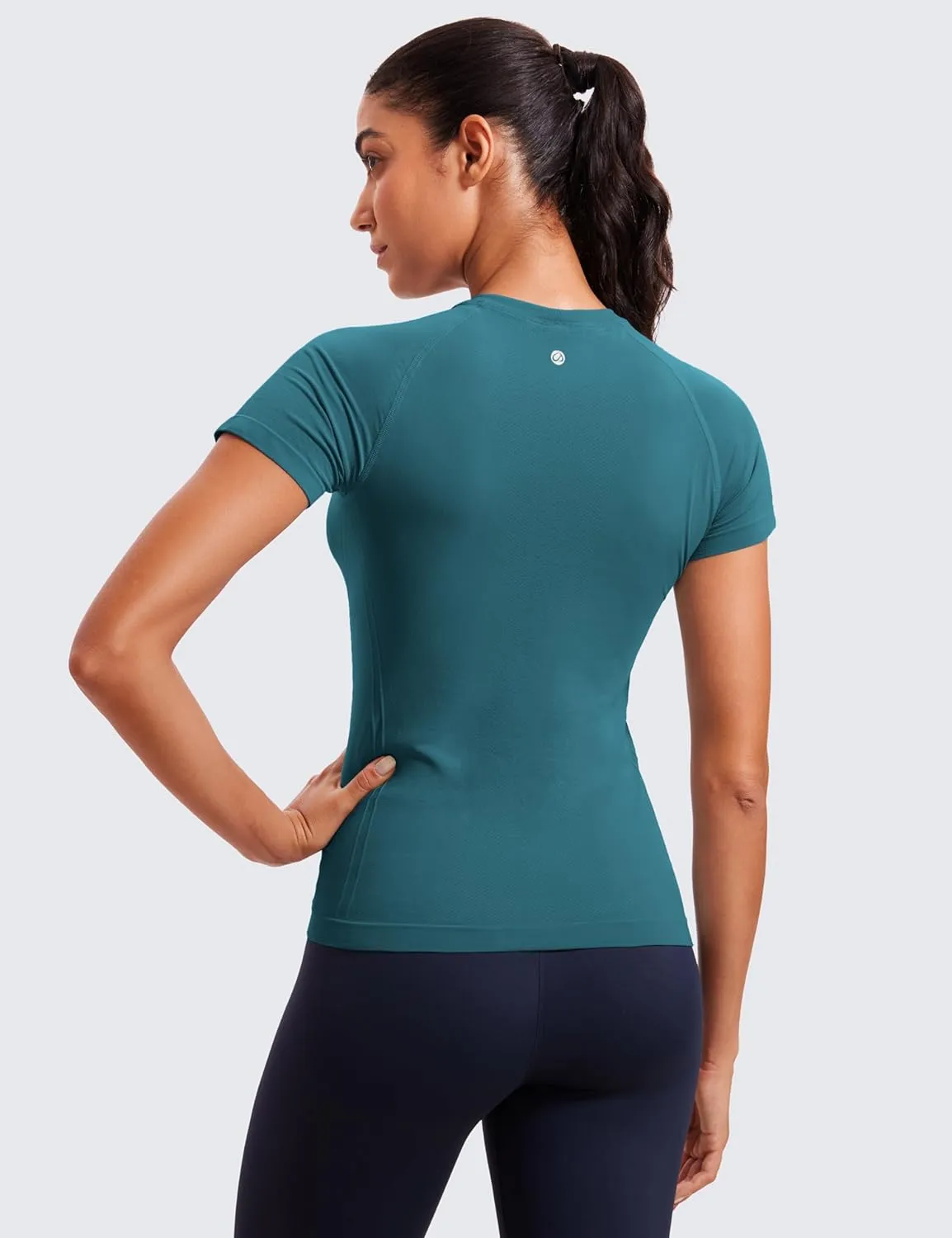 CRZ YOGA Seamless Workout Tops for Women Short Sleeve Athletic Tees Breathable Gym Running Yoga Shirts