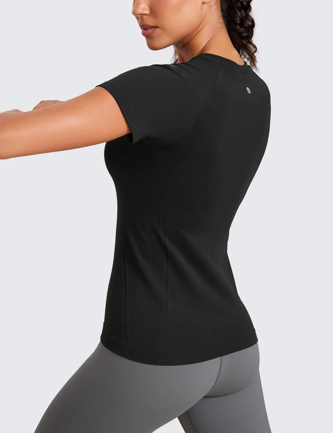 CRZ YOGA Seamless Workout Tops for Women Short Sleeve Athletic Tees Breathable Gym Running Yoga Shirts