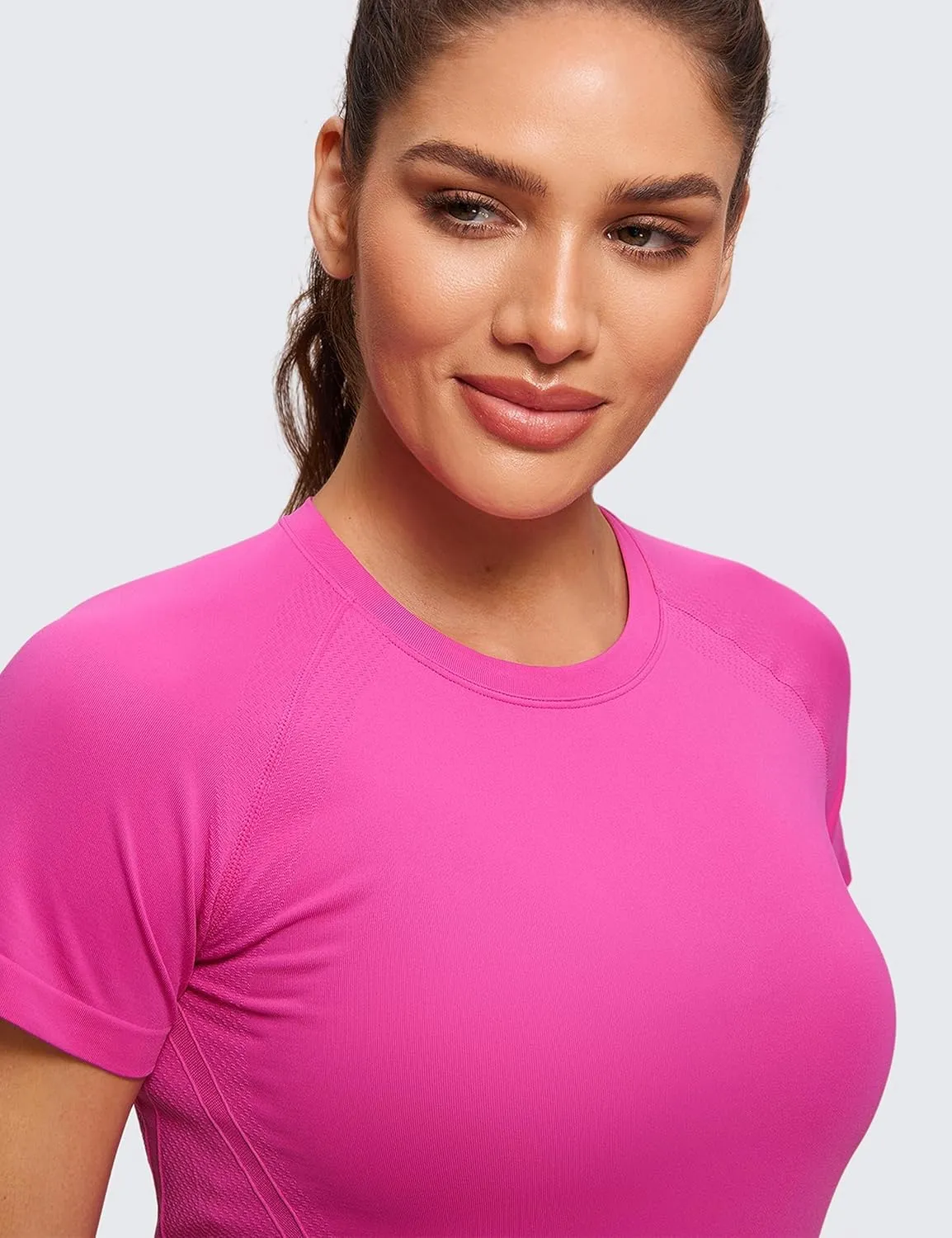 CRZ YOGA Seamless Workout Tops for Women Short Sleeve Athletic Tees Breathable Gym Running Yoga Shirts