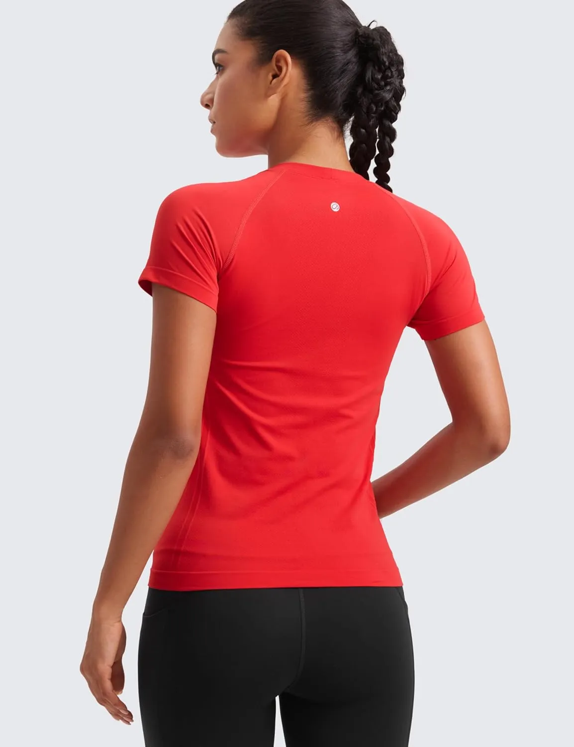 CRZ YOGA Seamless Workout Tops for Women Short Sleeve Athletic Tees Breathable Gym Running Yoga Shirts