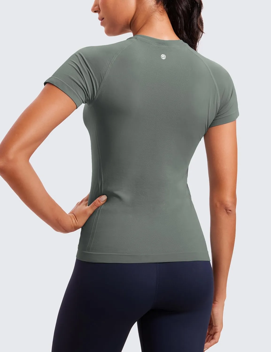CRZ YOGA Seamless Workout Tops for Women Short Sleeve Athletic Tees Breathable Gym Running Yoga Shirts