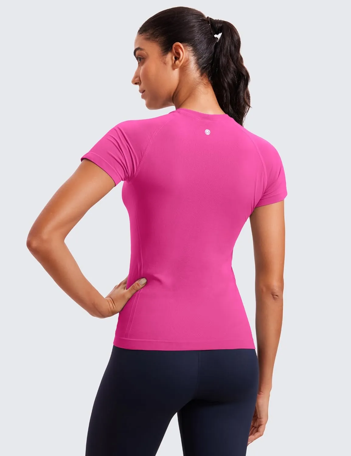 CRZ YOGA Seamless Workout Tops for Women Short Sleeve Athletic Tees Breathable Gym Running Yoga Shirts