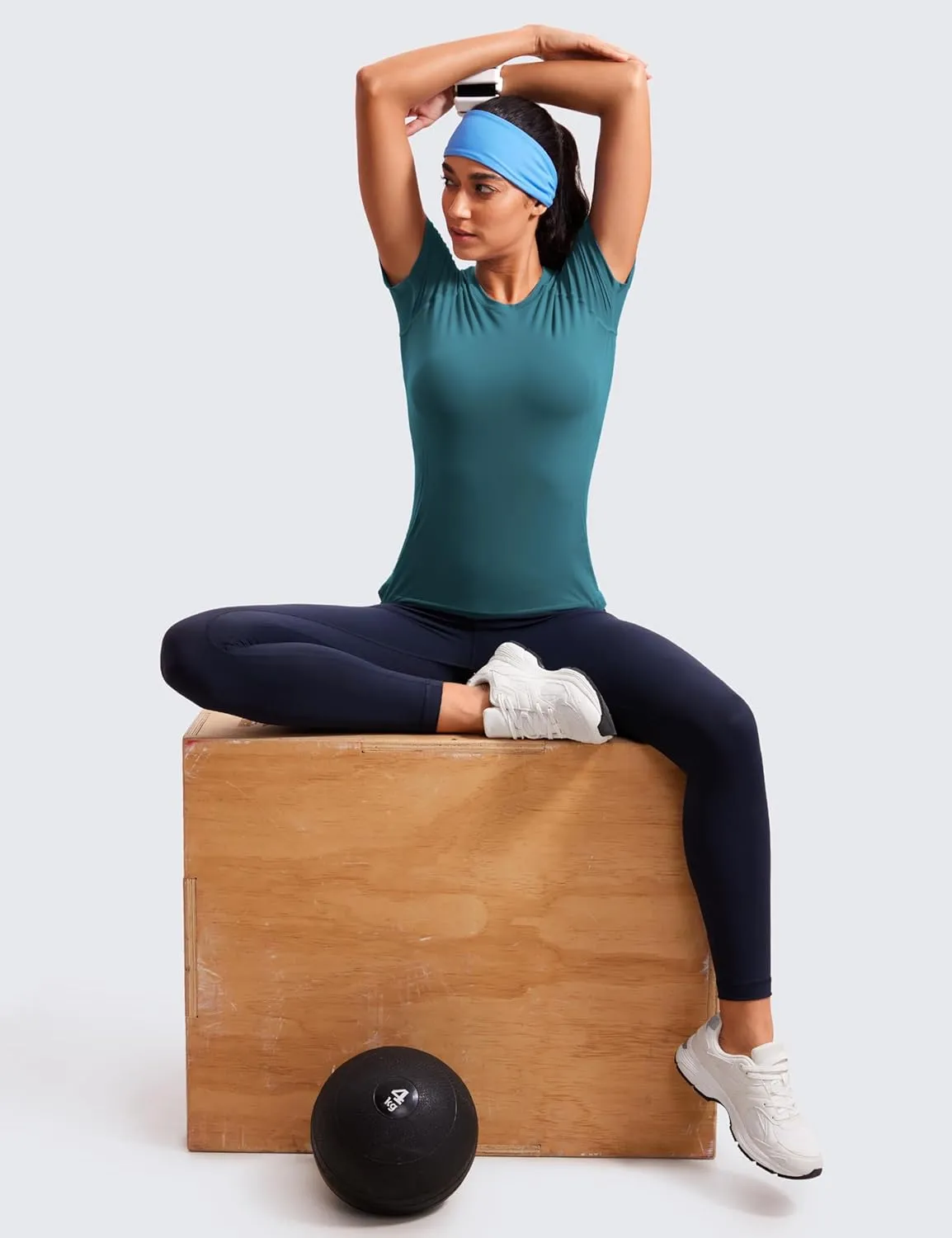 CRZ YOGA Seamless Workout Tops for Women Short Sleeve Athletic Tees Breathable Gym Running Yoga Shirts