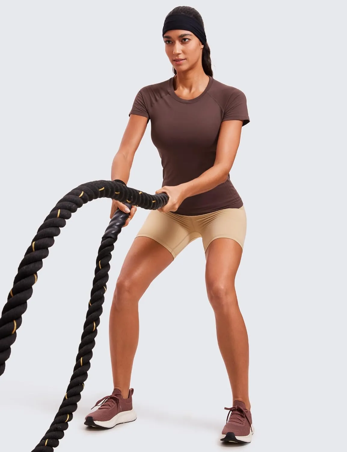 CRZ YOGA Seamless Workout Tops for Women Short Sleeve Athletic Tees Breathable Gym Running Yoga Shirts