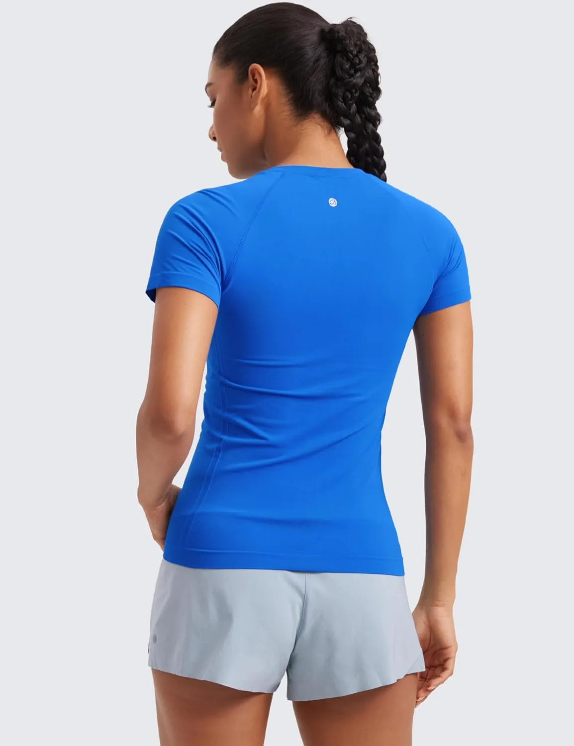 CRZ YOGA Seamless Workout Tops for Women Short Sleeve Athletic Tees Breathable Gym Running Yoga Shirts