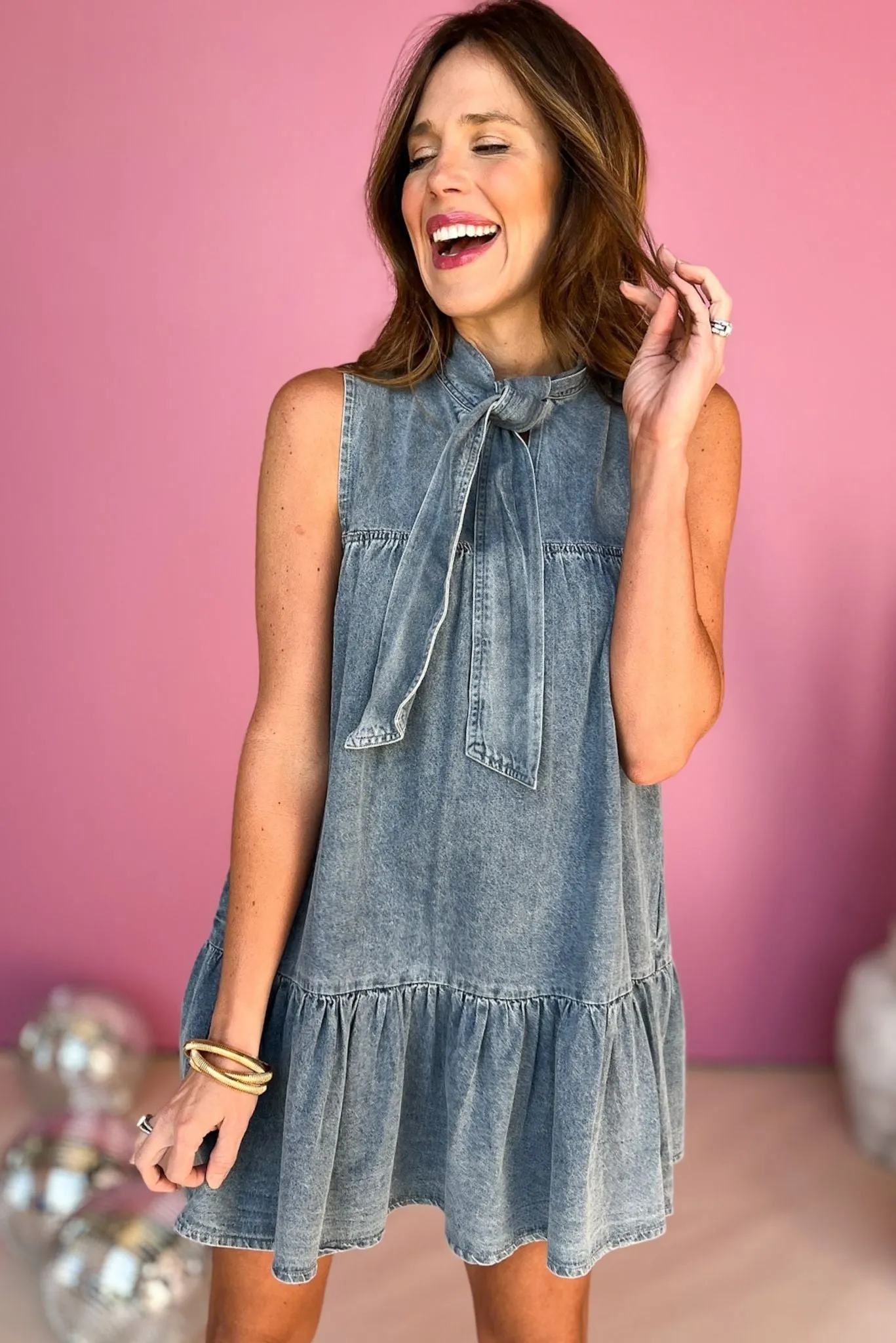 Denim Self Tie Sleeveless Side Pocket Dress *FINAL SALE*