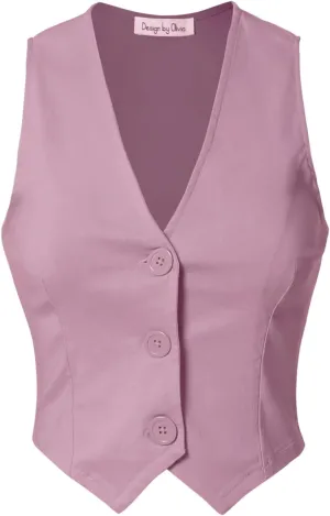 Design by Olivia Women's Dressy Casual Versatile Cropped Button Front Suit Vest Waistcoat