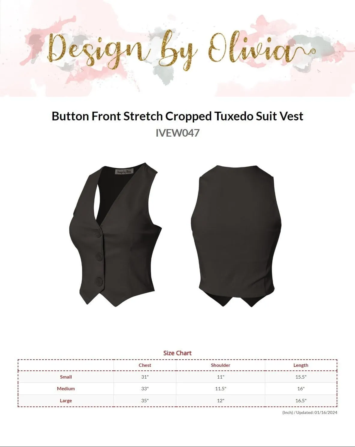 Design by Olivia Women's Dressy Casual Versatile Cropped Button Front Suit Vest Waistcoat