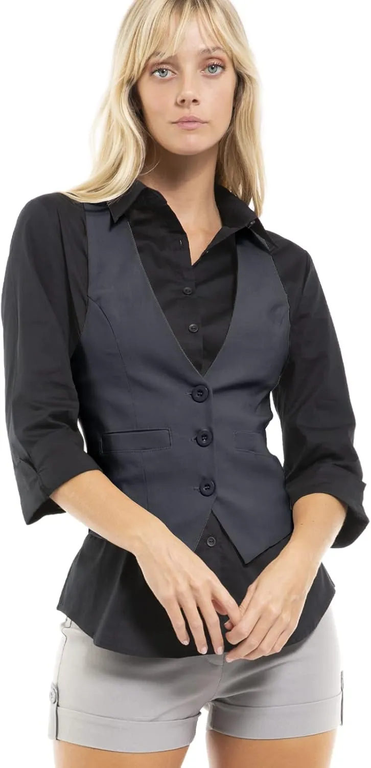 Design by Olivia Women's Dressy Casual Versatile Racerback Vest Three Button Tuxedo Suit Waistcoat
