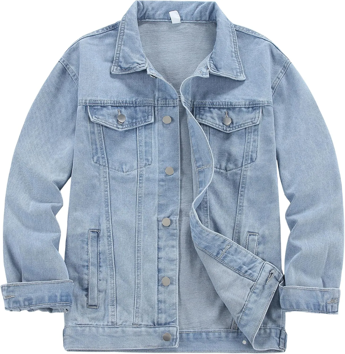 DOSLAVIDA Men's Denim Jacket Classic Trucker Jean Coat Lightweight Casual Wash Distressed Outwear Tops