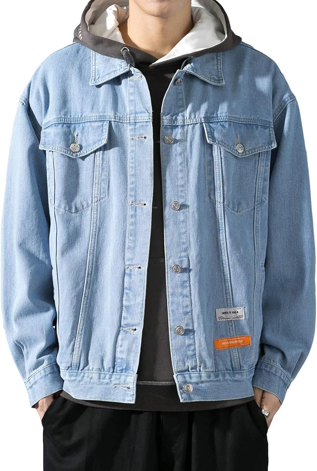 DOSLAVIDA Men's Denim Jacket Classic Trucker Jean Coat Lightweight Casual Wash Distressed Outwear Tops