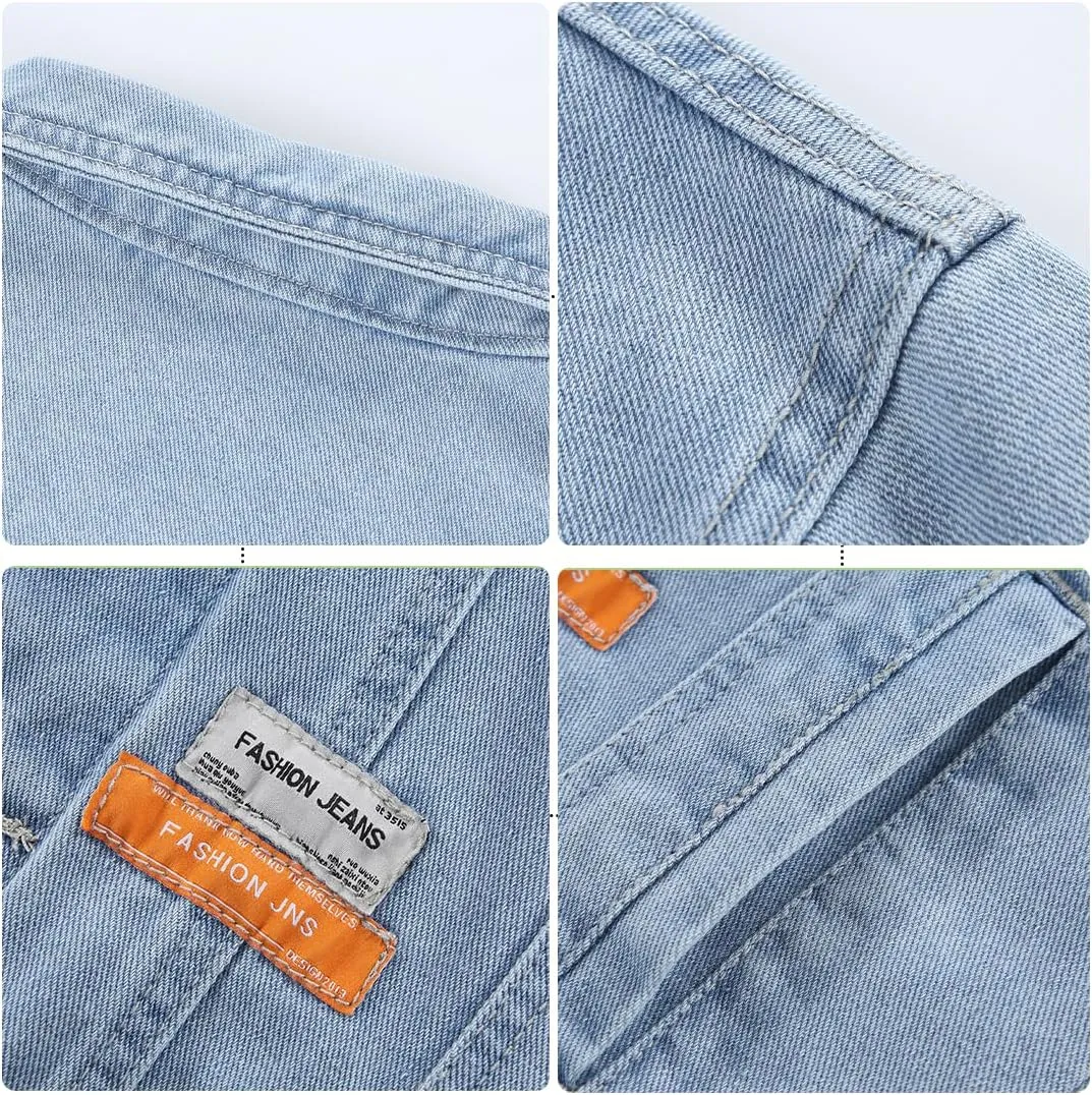 DOSLAVIDA Men's Denim Jacket Classic Trucker Jean Coat Lightweight Casual Wash Distressed Outwear Tops
