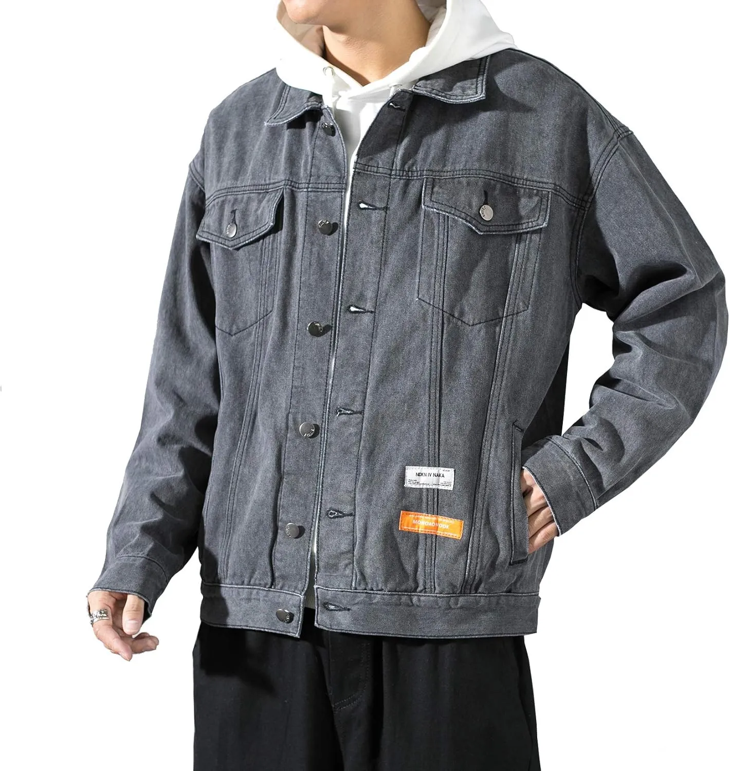 DOSLAVIDA Men's Denim Jacket Classic Trucker Jean Coat Lightweight Casual Wash Distressed Outwear Tops