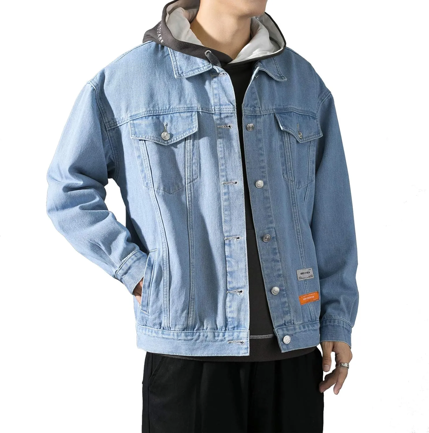 DOSLAVIDA Men's Denim Jacket Classic Trucker Jean Coat Lightweight Casual Wash Distressed Outwear Tops