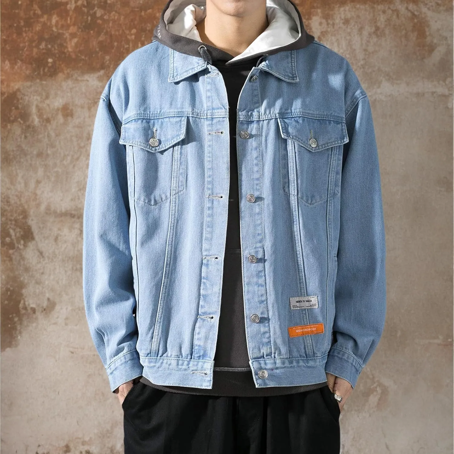 DOSLAVIDA Men's Denim Jacket Classic Trucker Jean Coat Lightweight Casual Wash Distressed Outwear Tops