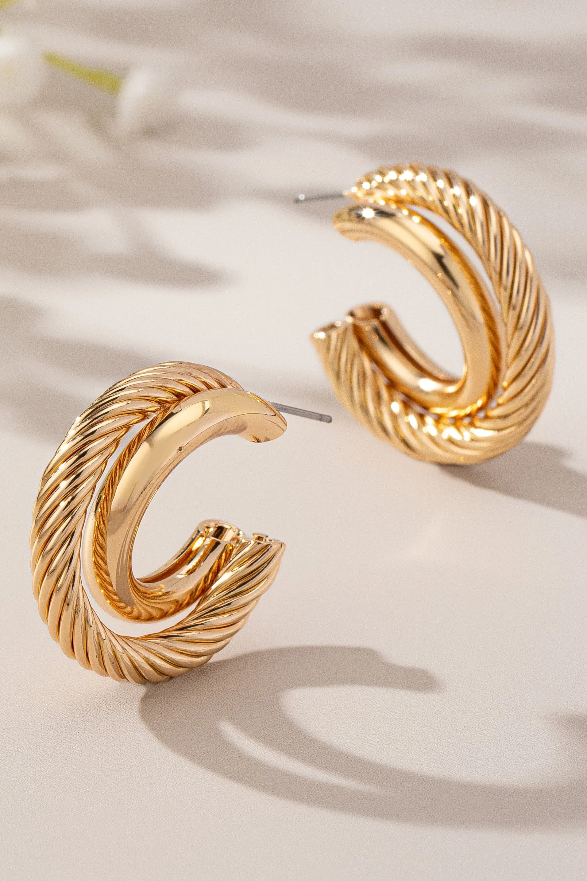 Double Embrace Hollow Hoop Earrings