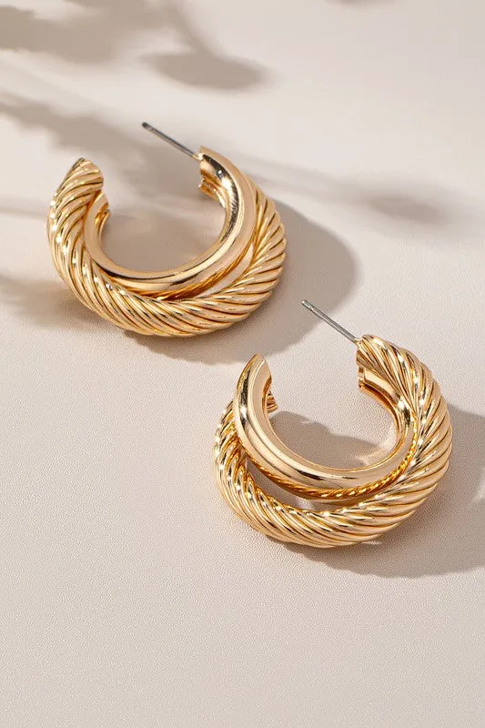 Double Embrace Hollow Hoop Earrings