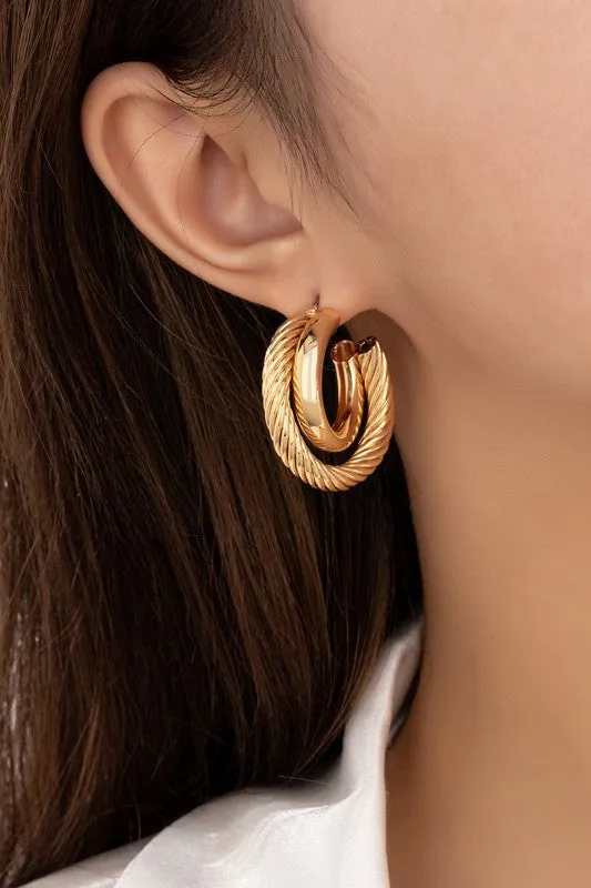 Double Embrace Hollow Hoop Earrings
