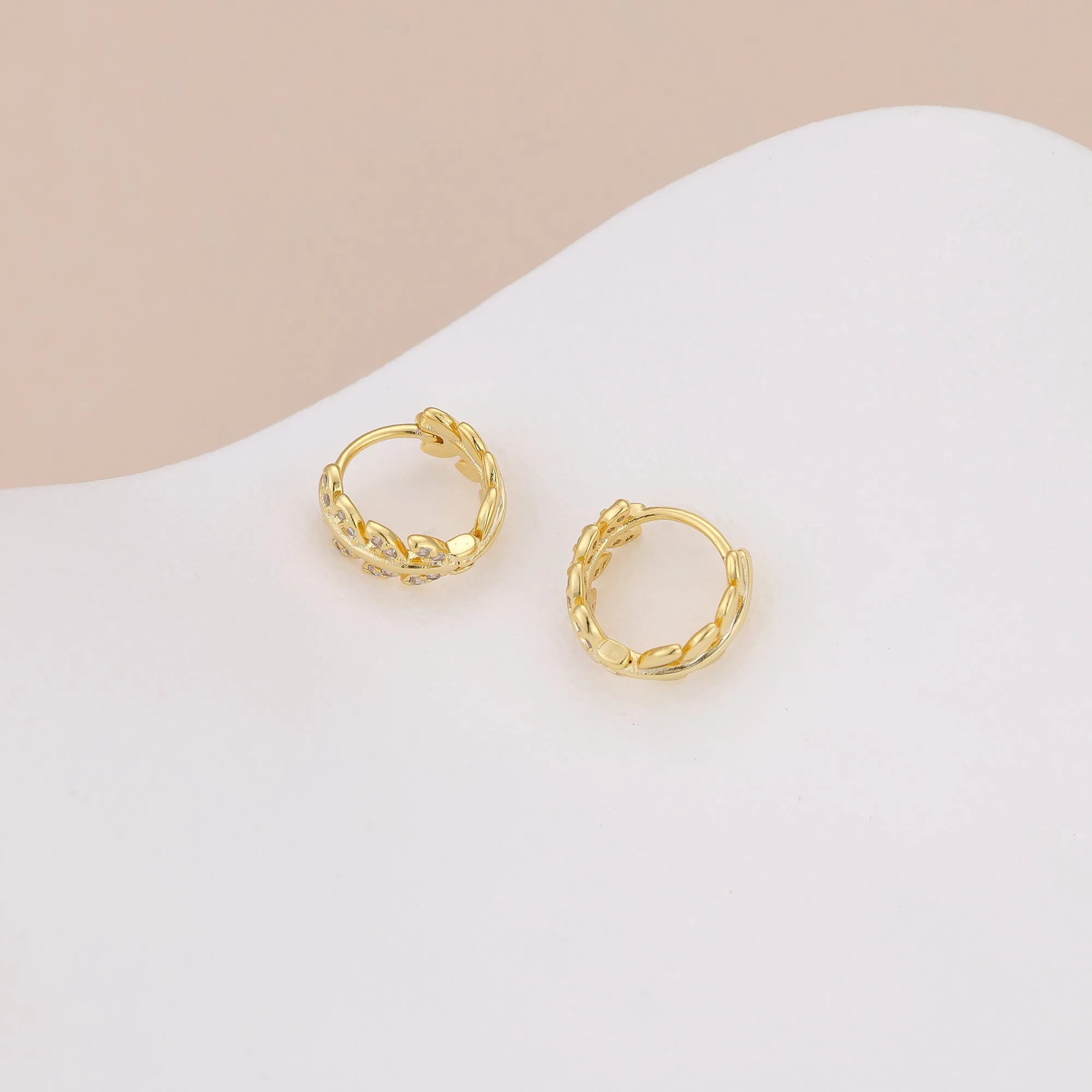 E043 gold leaf huggie hoop earrings