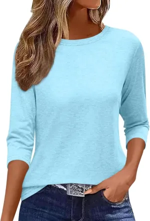 EADINVE Womens 3/4 Length Sleeve T-Shirts Casual Crewneck Tops Shirts Basic Tee Blouses 2024 Loose Fit Pullover