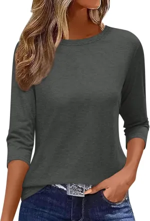 EADINVE Womens 3/4 Length Sleeve T-Shirts Casual Crewneck Tops Shirts Basic Tee Blouses 2024 Loose Fit Pullover