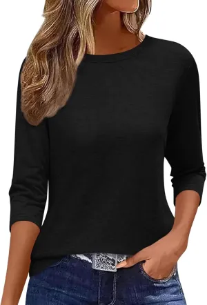 EADINVE Womens 3/4 Length Sleeve T-Shirts Casual Crewneck Tops Shirts Basic Tee Blouses 2024 Loose Fit Pullover