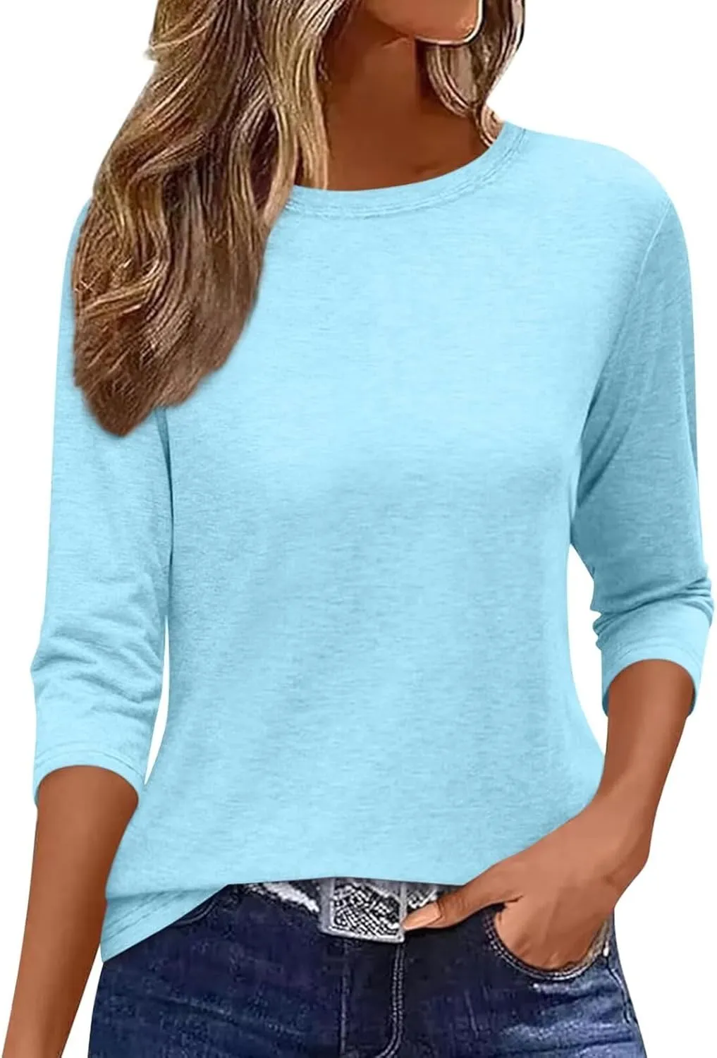 EADINVE Womens 3/4 Length Sleeve T-Shirts Casual Crewneck Tops Shirts Basic Tee Blouses 2024 Loose Fit Pullover
