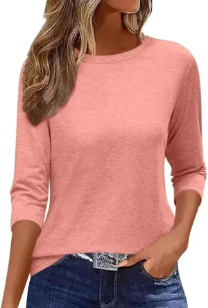 EADINVE Womens 3/4 Length Sleeve T-Shirts Casual Crewneck Tops Shirts Basic Tee Blouses 2024 Loose Fit Pullover