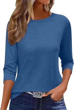 EADINVE Womens 3/4 Length Sleeve T-Shirts Casual Crewneck Tops Shirts Basic Tee Blouses 2024 Loose Fit Pullover