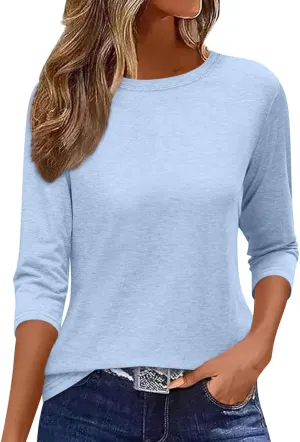 EADINVE Womens 3/4 Length Sleeve T-Shirts Casual Crewneck Tops Shirts Basic Tee Blouses 2024 Loose Fit Pullover