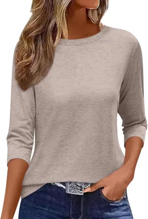 EADINVE Womens 3/4 Length Sleeve T-Shirts Casual Crewneck Tops Shirts Basic Tee Blouses 2024 Loose Fit Pullover