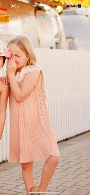 ECC Vault Vintage Pleat Peach Collared Flowy Dress
