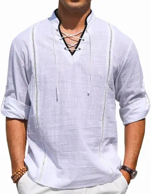 EDITCOZY Men's Cotton Linen Shirt Drawstring Tops Viking Pirate Renaissance Costume Medieval