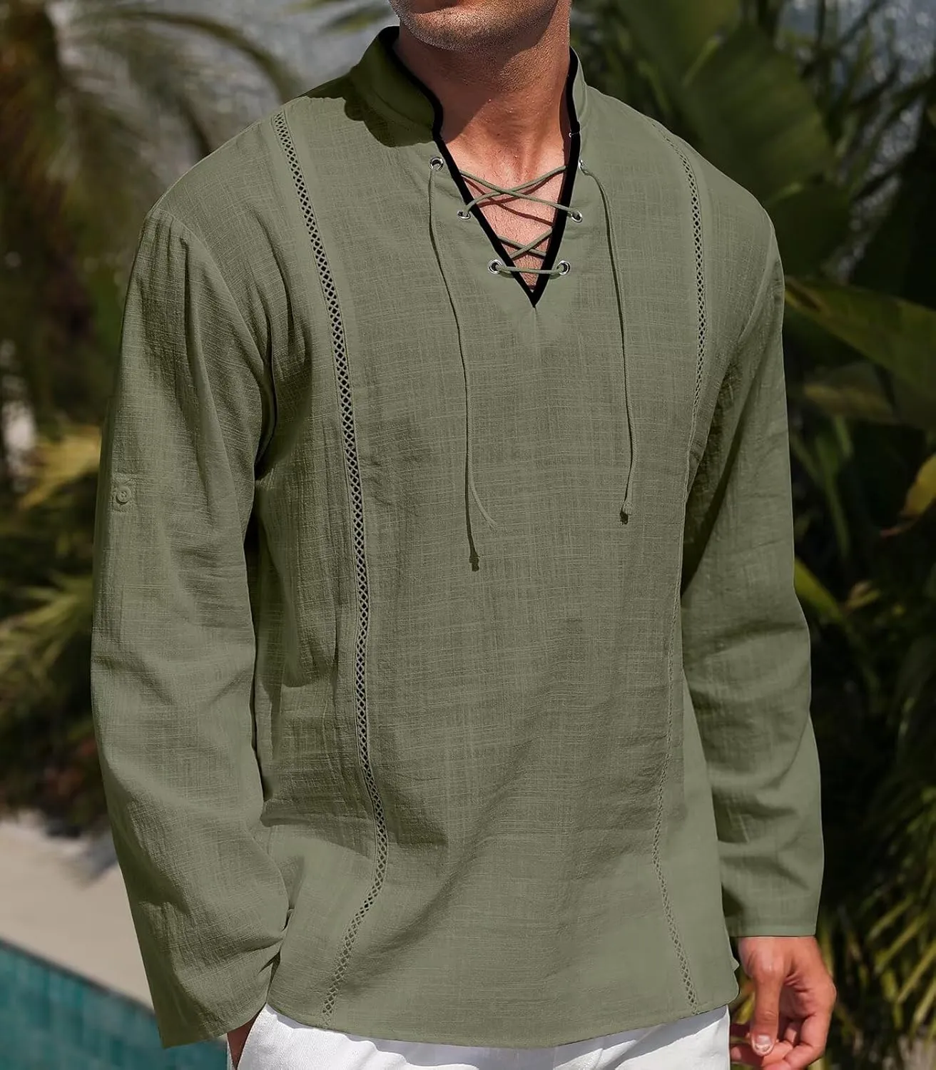 EDITCOZY Men's Cotton Linen Shirt Drawstring Tops Viking Pirate Renaissance Costume Medieval