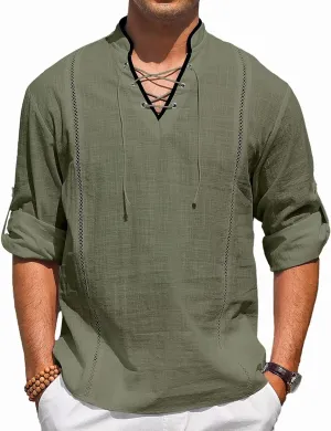 EDITCOZY Men's Cotton Linen Shirt Drawstring Tops Viking Pirate Renaissance Costume Medieval
