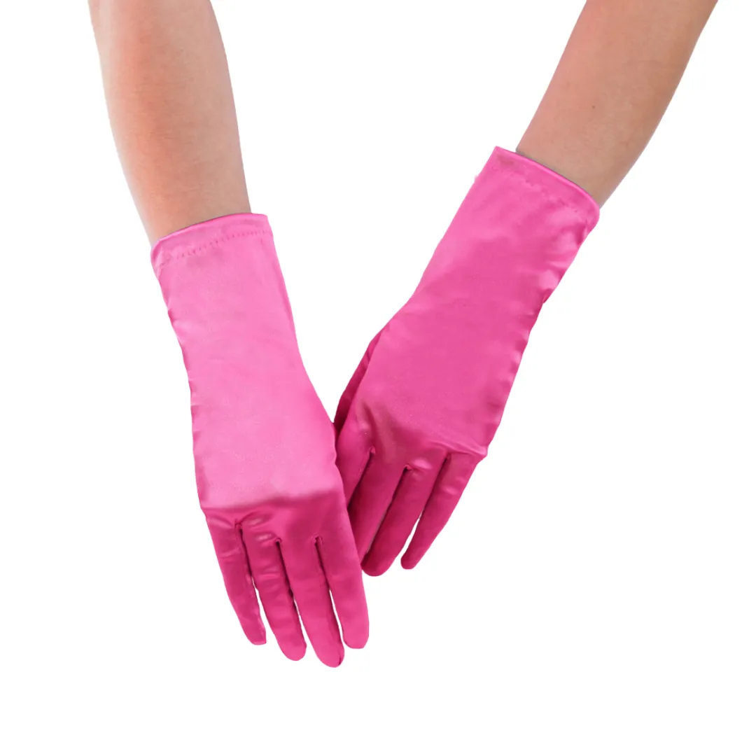 Elegant Satin Stretch Gloves – Pink