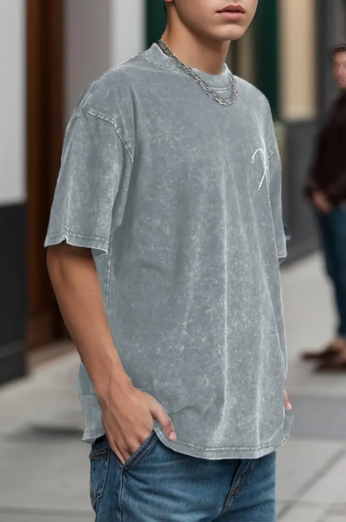 EMMIOL Men's T Shirts Oversized Short Sleeves Unisex Loose Solid Streetwear Tee Crew Neck Cotton Tops