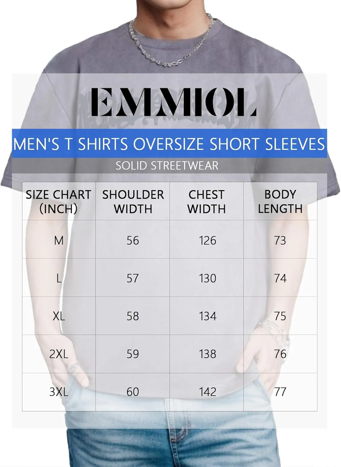 EMMIOL Men's T Shirts Oversized Short Sleeves Unisex Loose Solid Streetwear Tee Crew Neck Cotton Tops