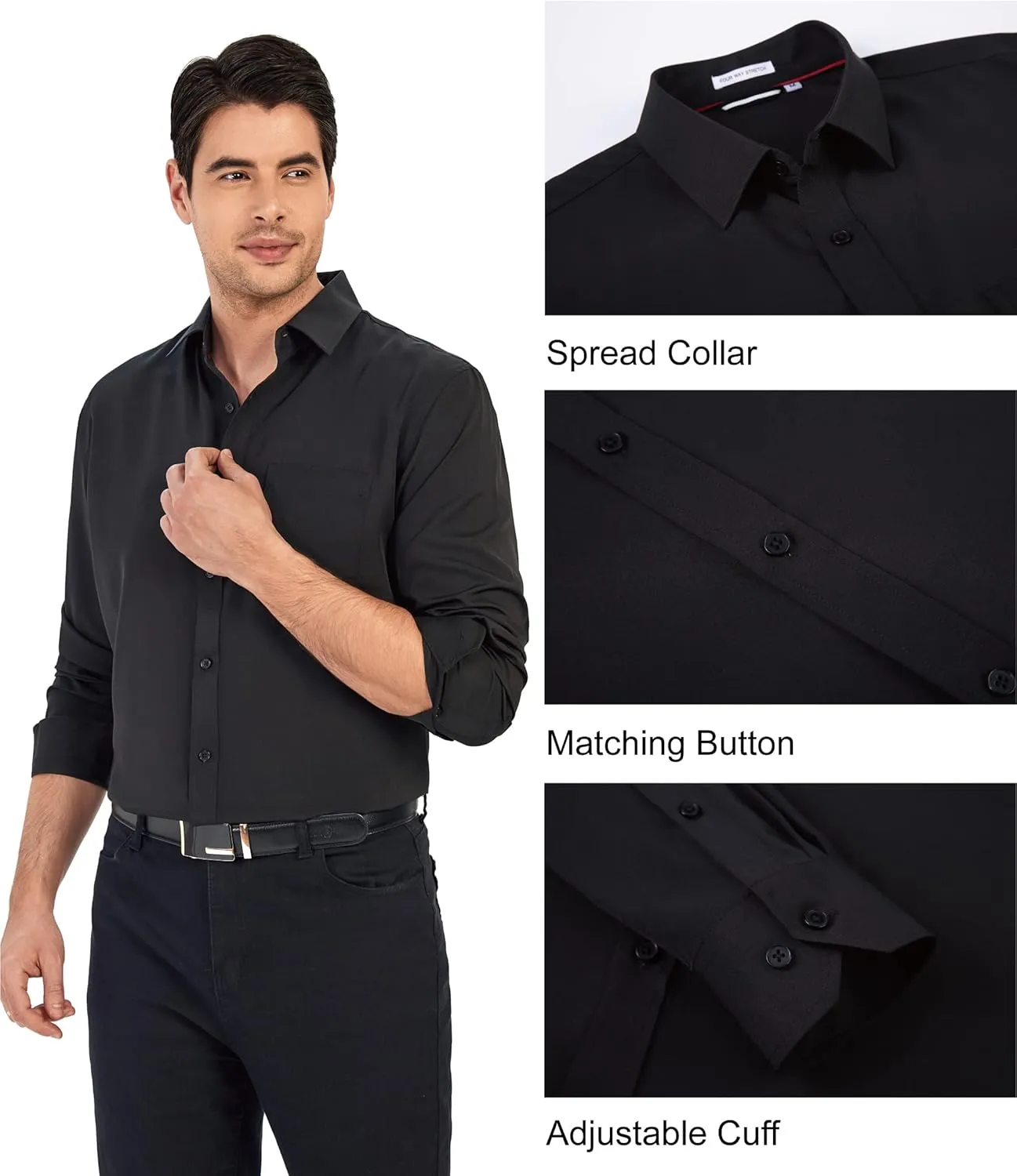 Esabel.C Men's Dress Shirt Wrinkle Free Solid Short Sleeve Button Down Shirts